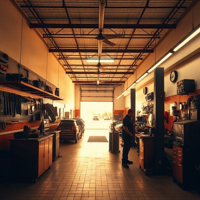 Wide view of the Craftfieldk workshop interior with several service bays